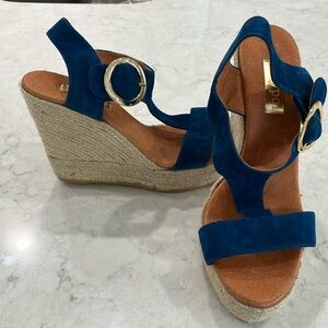 Anthropologie Maypol Blue Suede Platform Wedge Espadrille Sandals Sz‎ 39- NWOT